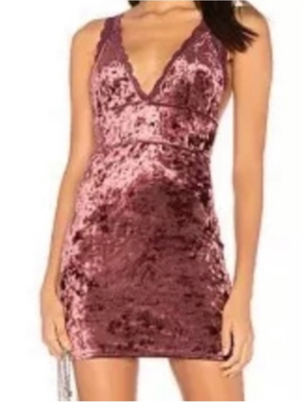 Free People Velvet Viper Lace-Trim Mini Dress in Raspberry